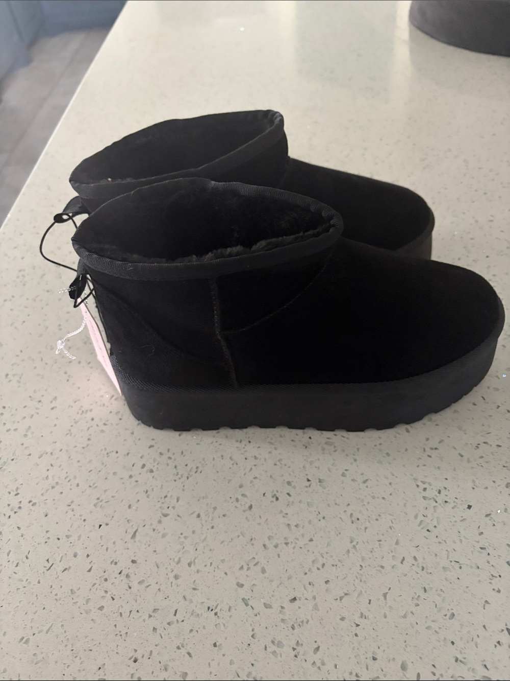 Black playform Cozy Faux Fur Lined Short Boots